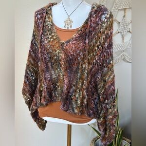 Express wool blend boho crochet cape poncho hoodie
